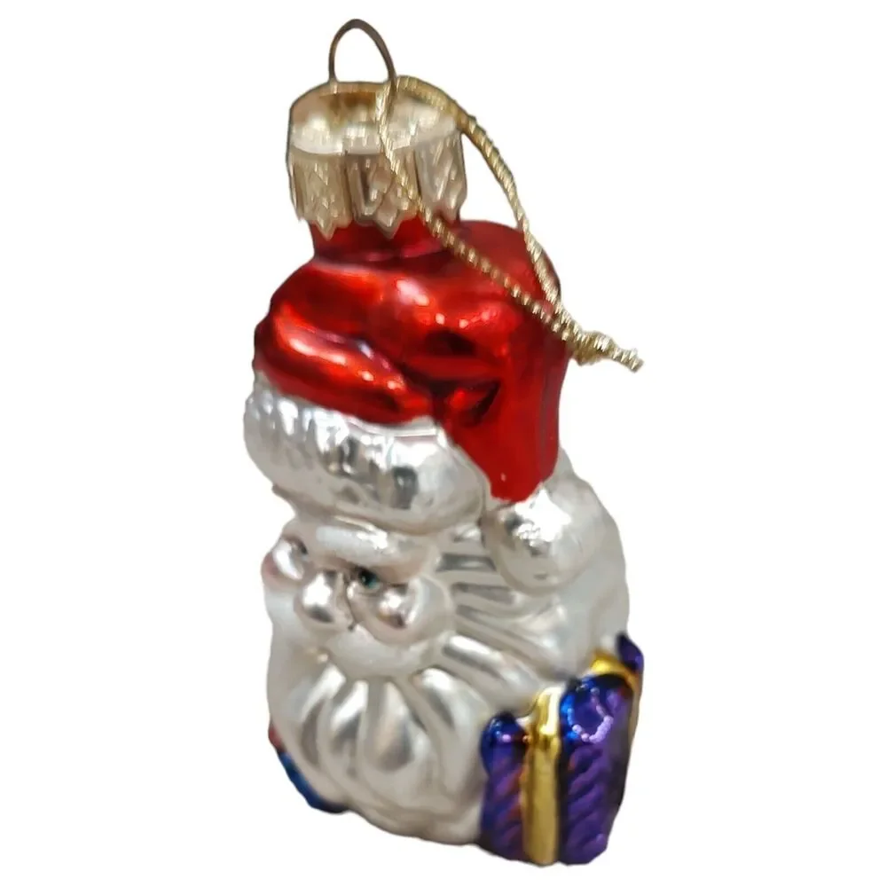 Jolly Santa Claus Bearded Presents Christmas Ornament Blown Glass Thomas Pacconi
